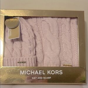Michael Kors Pink Cable Knit Hat and Scarf Set